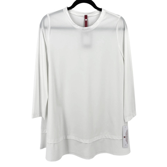 IC Connie White Layered Look Tunic Top Shirt Womens Size Large 3/4 Sleeves - Picture 1 of 5